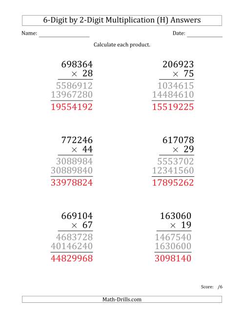 The Multiplying 6-Digit by 2-Digit Numbers (Large Print) (H) Math Worksheet Page 2