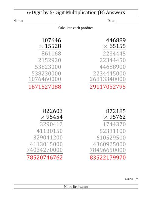 The Multiplying 6-Digit by 5-Digit Numbers (Large Print) (B) Math Worksheet Page 2