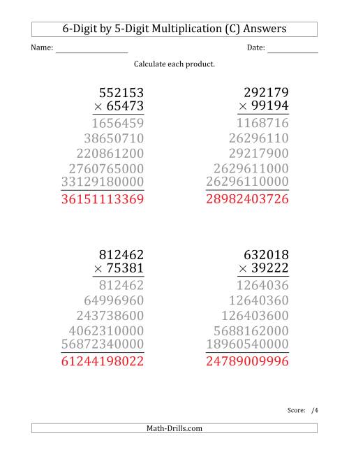 The Multiplying 6-Digit by 5-Digit Numbers (Large Print) (C) Math Worksheet Page 2