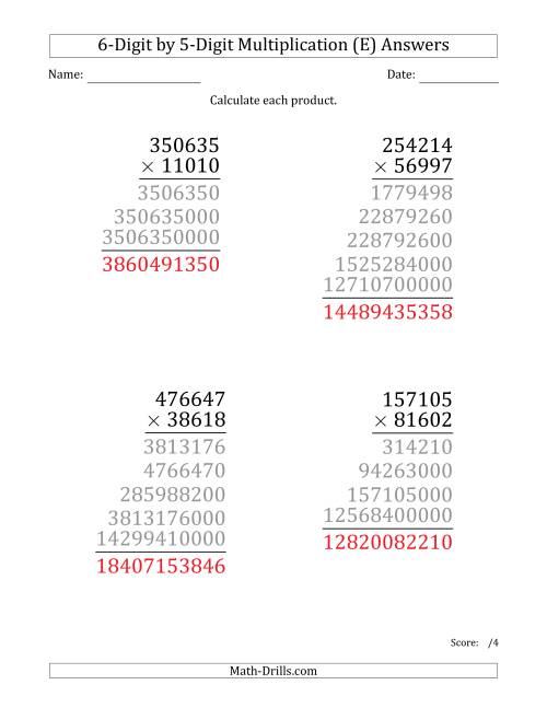 The Multiplying 6-Digit by 5-Digit Numbers (Large Print) (E) Math Worksheet Page 2