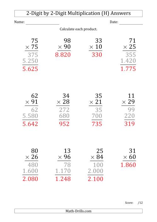 The Multiplying 2-Digit by 2-Digit Numbers (Large Print) with Period-Separated Thousands (H) Math Worksheet Page 2
