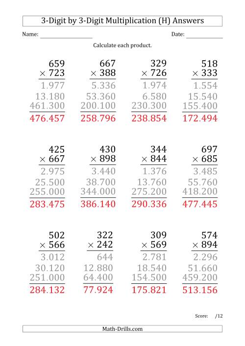 multiplying 3 digit by 3 digit numbers large print with period