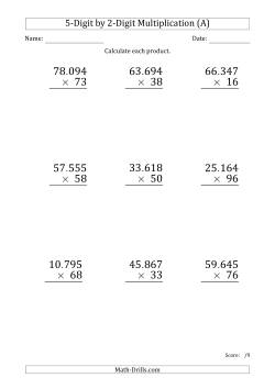 Multiplying 5-Digit by 2-Digit Numbers (Large Print) with Period-Separated Thousands