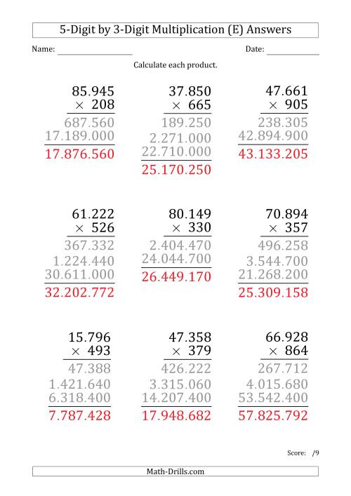 multiplying 5 digit by 3 digit numbers large print with