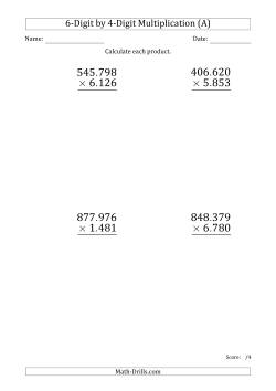 Multiplying 6-Digit by 4-Digit Numbers (Large Print) with Period-Separated Thousands