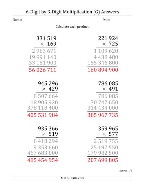 The Multiplying 6-Digit by 3-Digit Numbers (Large Print) with Space-Separated Thousands (G) Math Worksheet Page 2