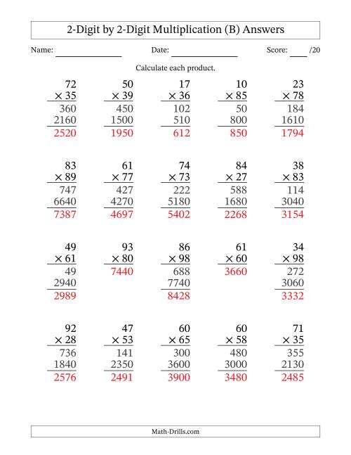 The Multiplying 2-Digit by 2-Digit Numbers (B) Math Worksheet Page 2