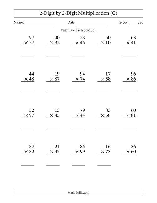 The Multiplying 2-Digit by 2-Digit Numbers (C) Math Worksheet