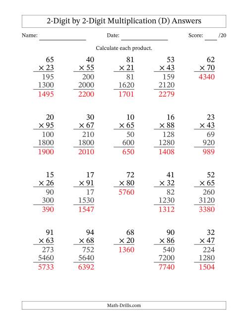 The Multiplying 2-Digit by 2-Digit Numbers (D) Math Worksheet Page 2