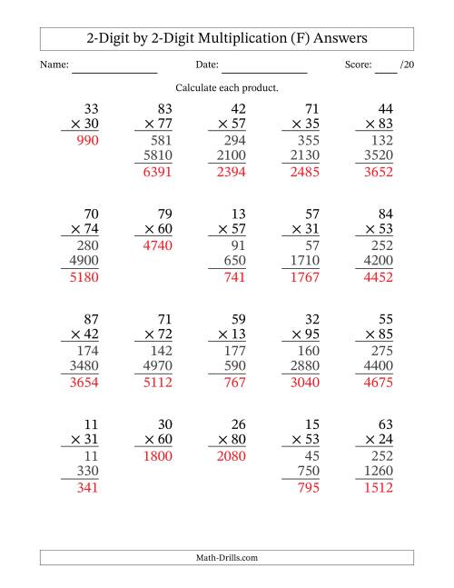 The Multiplying 2-Digit by 2-Digit Numbers (F) Math Worksheet Page 2