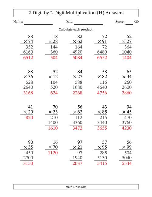 The Multiplying 2-Digit by 2-Digit Numbers (H) Math Worksheet Page 2