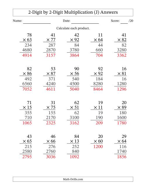 The Multiplying 2-Digit by 2-Digit Numbers (J) Math Worksheet Page 2