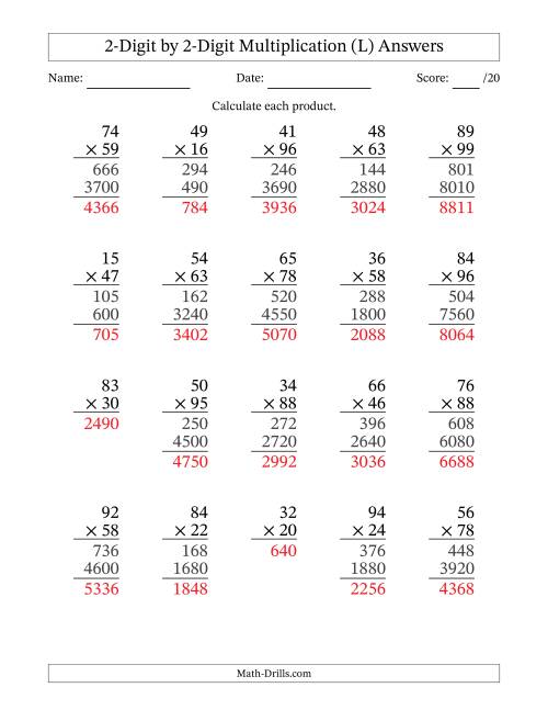 The Multiplying 2-Digit by 2-Digit Numbers (L) Math Worksheet Page 2