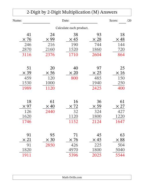 The Multiplying 2-Digit by 2-Digit Numbers (M) Math Worksheet Page 2