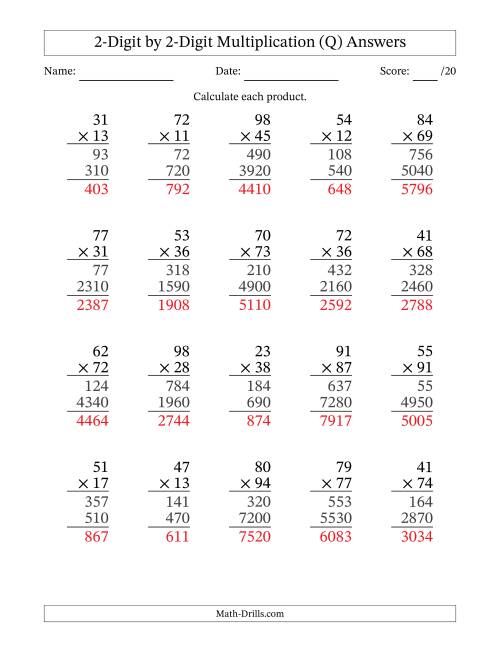 The Multiplying 2-Digit by 2-Digit Numbers (Q) Math Worksheet Page 2