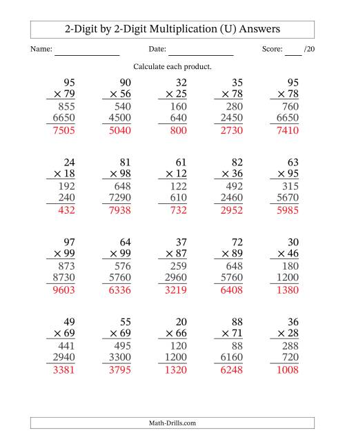 The Multiplying 2-Digit by 2-Digit Numbers (U) Math Worksheet Page 2