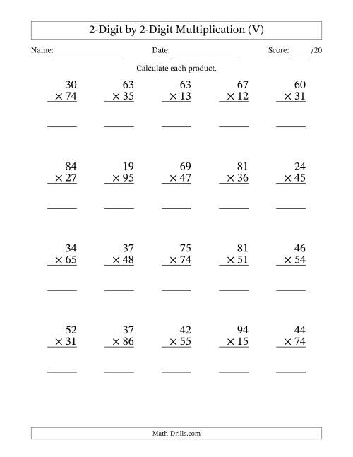 The Multiplying 2-Digit by 2-Digit Numbers (V) Math Worksheet