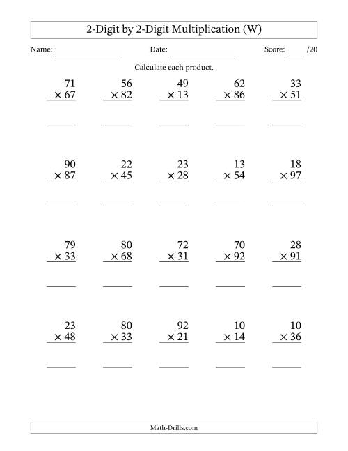 The Multiplying 2-Digit by 2-Digit Numbers (W) Math Worksheet