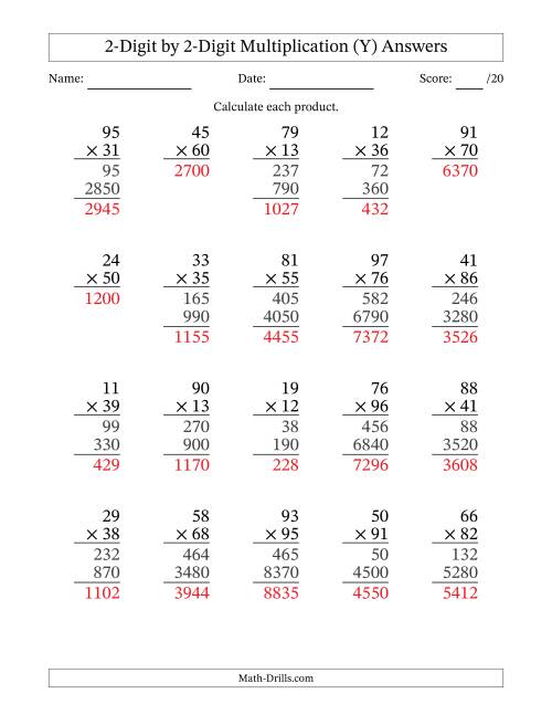 The Multiplying 2-Digit by 2-Digit Numbers (Y) Math Worksheet Page 2