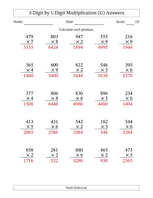 The Multiplying 3-Digit by 1-Digit Numbers (G) Math Worksheet Page 2