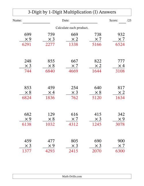 multiplying 3 digit by 1 digit numbers i