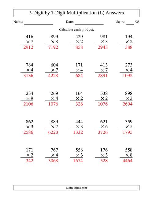 multiplying 3 digit by 1 digit numbers l