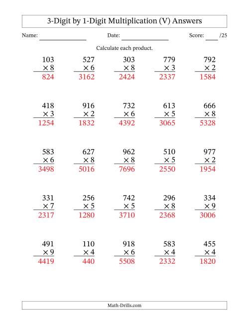 The Multiplying 3-Digit by 1-Digit Numbers (V) Math Worksheet Page 2