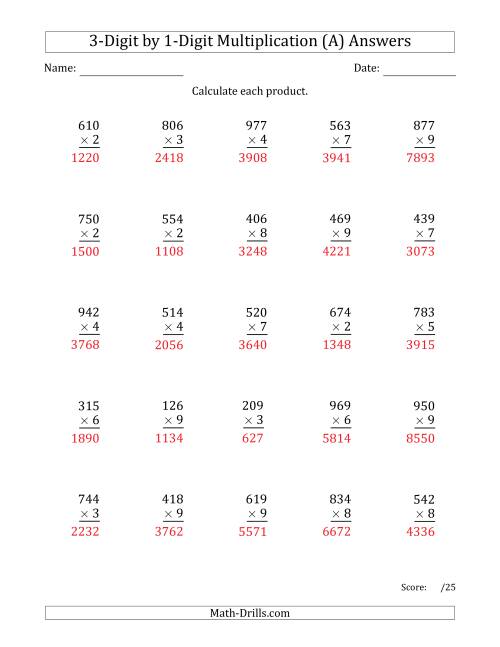 multiplying 3 digit by 1 digit numbers old