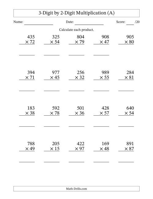 Multiplying 3-Digit By 2-Digit Numbers (A)