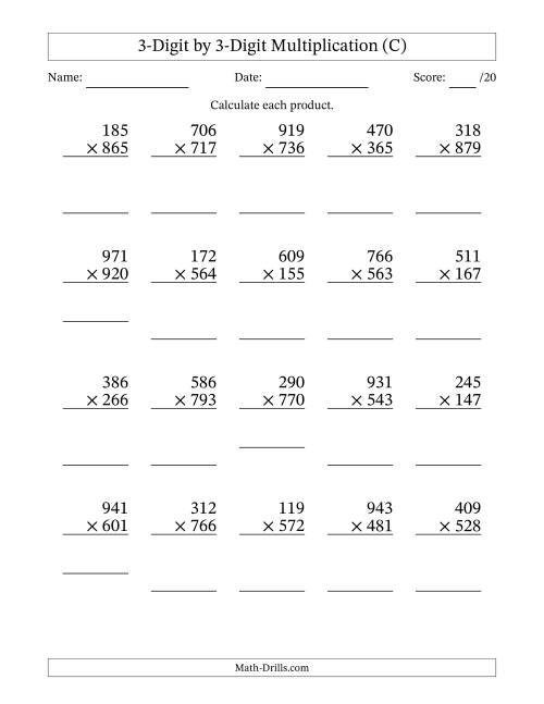 Multiplying 3 Digit By 3 Digit Numbers C 