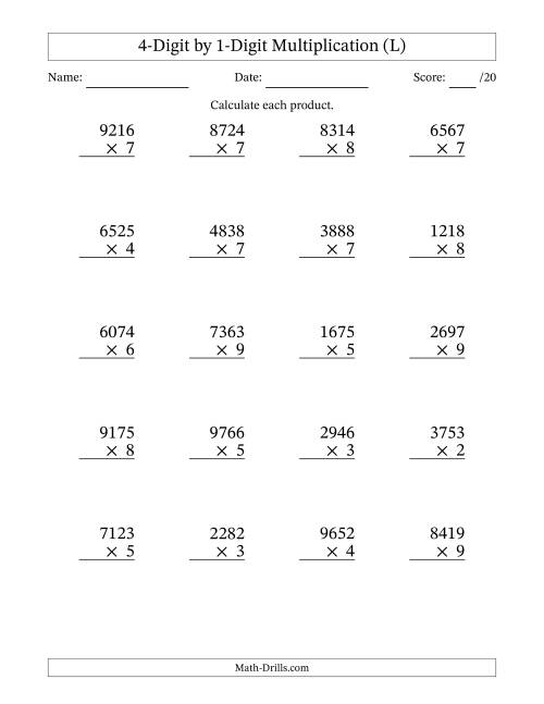 Multiplying 4 Digit Numbers By 1 Digit Worksheets