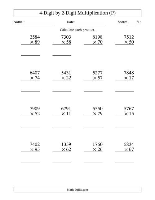 Multiplying By 2 Digits And 4 Numbers Worksheet