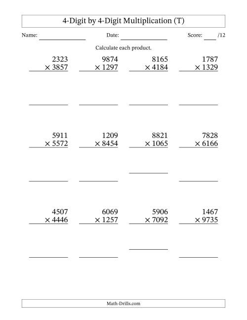 The Multiplying 4-Digit by 4-Digit Numbers (T) Math Worksheet