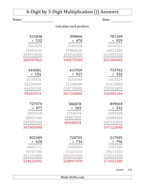 The Multiplying 6-Digit by 3-Digit Numbers (J) Math Worksheet Page 2