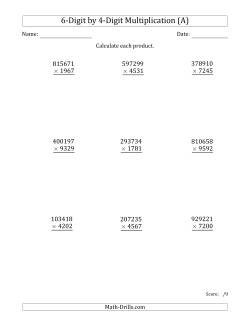 Multiplying 6-Digit by 4-Digit Numbers