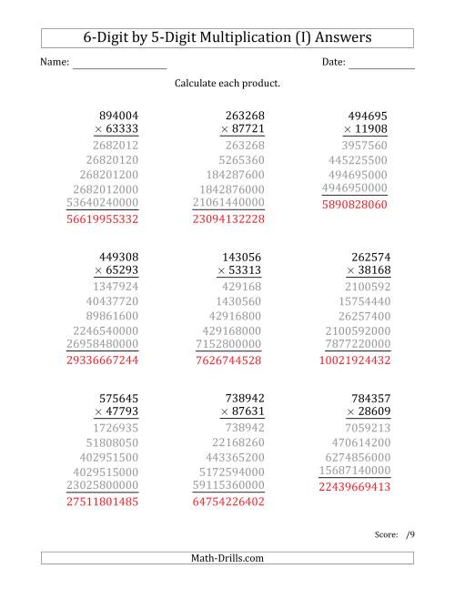 The Multiplying 6-Digit by 5-Digit Numbers (I) Math Worksheet Page 2