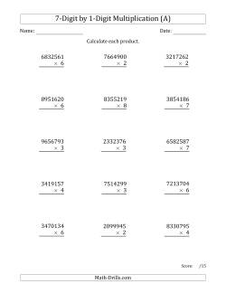 Multiplying 7-Digit by 1-Digit Numbers