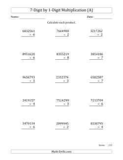long multiplication worksheets