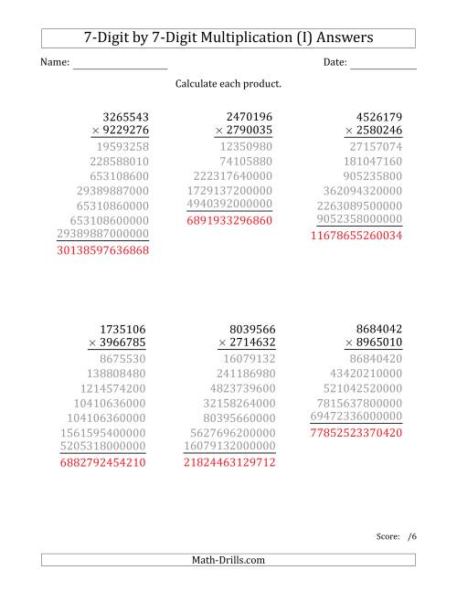 The Multiplying 7-Digit by 7-Digit Numbers (I) Math Worksheet Page 2