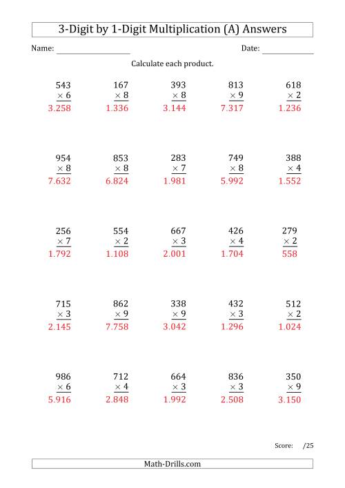 multiplying 3 digit by 1 digit numbers with period