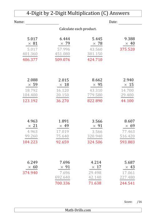 multiplying 4 digit by 2 digit numbers with period separated thousands c