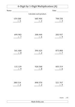 Multiplying 6-Digit by 1-Digit Numbers with Period-Separated Thousands