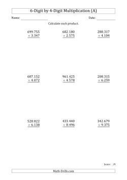 Multiplying 6-Digit by 4-Digit Numbers with Period-Separated Thousands