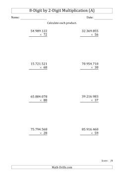 Multiplying 8-Digit by 2-Digit Numbers with Period-Separated Thousands