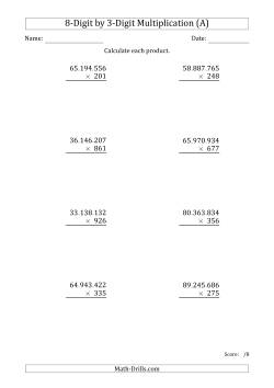 Multiplying 8-Digit by 3-Digit Numbers with Period-Separated Thousands