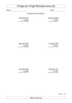 Multiplying 8-Digit by 4-Digit Numbers with Period-Separated Thousands