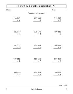 Multiplying 6-Digit by 1-Digit Numbers with Space-Separated Thousands