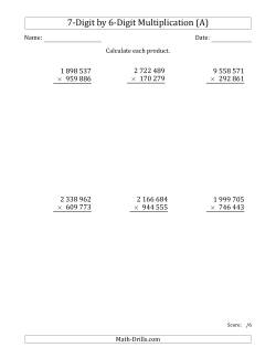 Multiplying 7-Digit by 6-Digit Numbers with Space-Separated Thousands