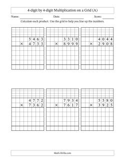 4-digit by 4-digit Multiplication with Grid Support Including Regrouping