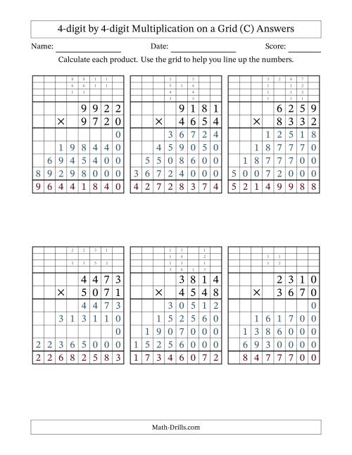 The 4-digit by 4-digit Multiplication with Grid Support Including Regrouping (C) Math Worksheet Page 2